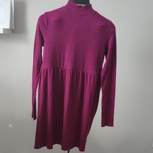 No Boundaries Ribbed Mock Neck Long Sleeve Dress - Magenta